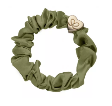 byEloise Silk Scrunchie Haargummi Olivegrün - Herz Gold